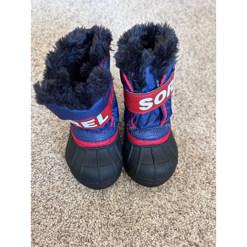 Sorel Snow Commander Snow Boots Logo Blue Red‎ Little Kids SZ 5